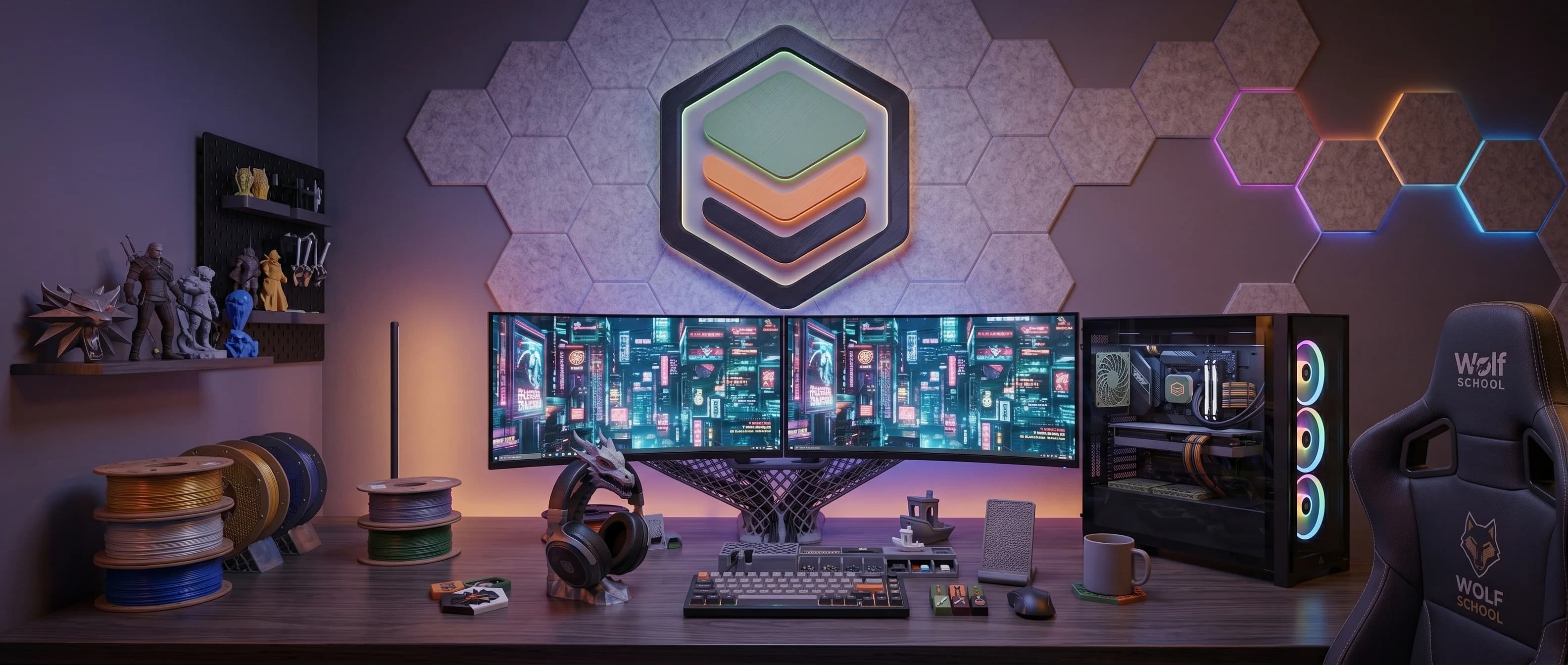 Herní setup s 3D tištěnými doplňky